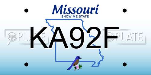 KA92F Missouri License Plate