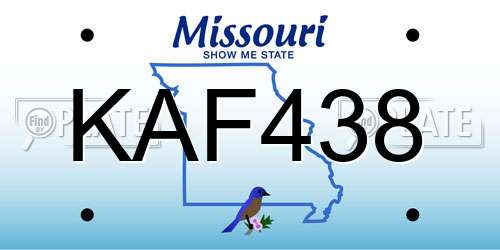 KAF438 Missouri License Plate