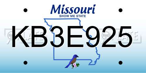 KB3E925 Missouri License Plate