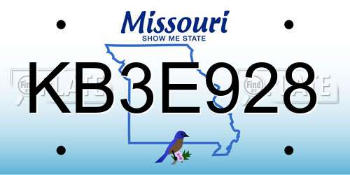 KB3E928 Missouri License Plate
