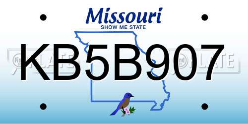 KB5B907 Missouri License Plate