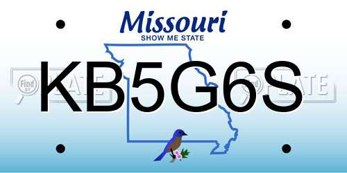KB5G6S Missouri License Plate