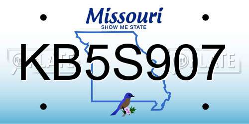 KB5S907 Missouri License Plate