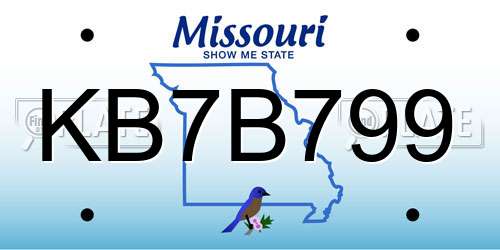 KB7B799 Missouri License Plate