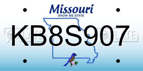 KB8S907 Missouri License Plate