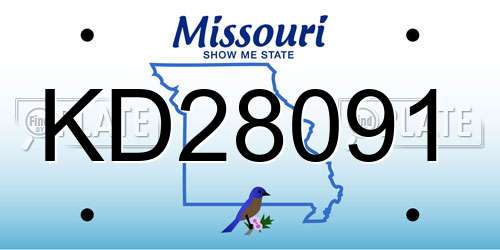 KD28091 Missouri License Plate