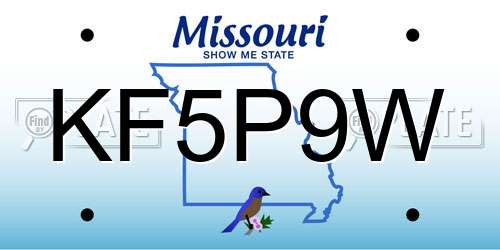KF5P9W Missouri License Plate