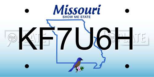 KF7U6H Missouri License Plate