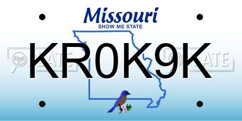 KR0K9K Missouri License Plate