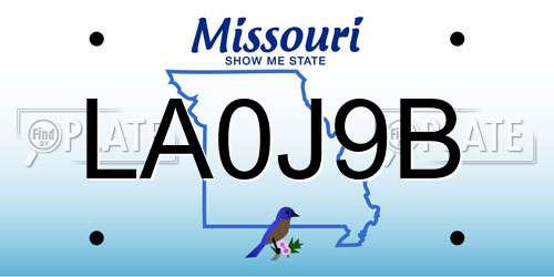 LA0J9B Missouri License Plate