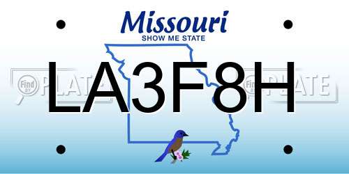LA3F8H Missouri License Plate