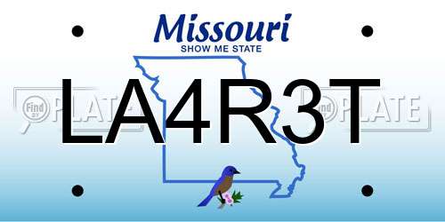 LA4R3T Missouri License Plate