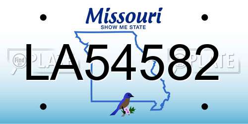 LA54582 Missouri License Plate