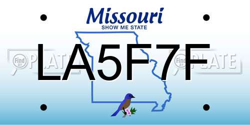 LA5F7F Missouri License Plate
