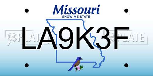LA9K3F Missouri License Plate