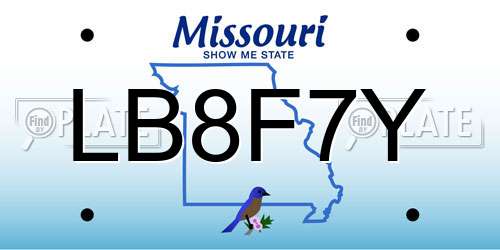 LB8F7Y Missouri License Plate