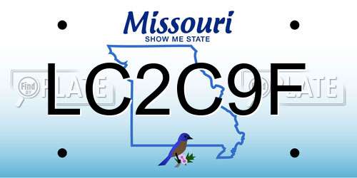 LC2C9F Missouri License Plate