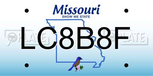 LC8B8F Missouri License Plate