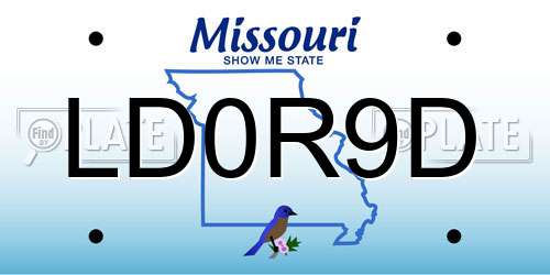 LD0R9D Missouri License Plate