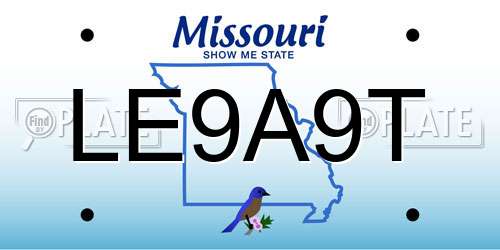 LE9A9T Missouri License Plate