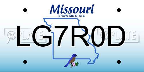 LG7R0D Missouri License Plate