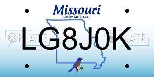 LG8J0K Missouri License Plate