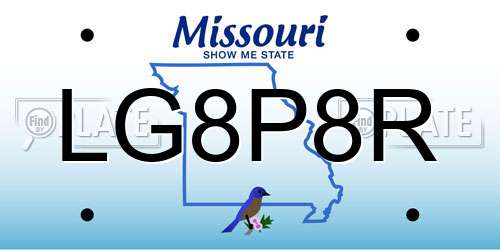 LG8P8R Missouri License Plate