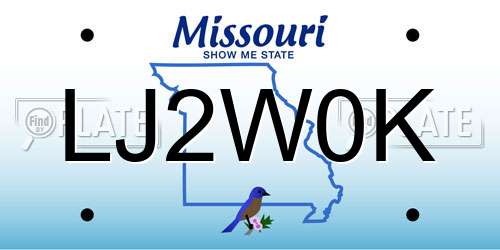 LJ2W0K Missouri License Plate