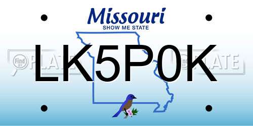 LK5P0K Missouri License Plate