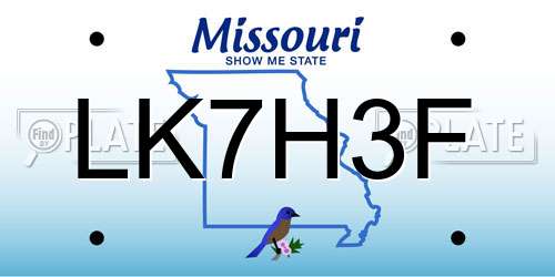 LK7H3F Missouri License Plate