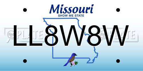 LL8W8W Missouri License Plate