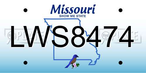 LWS8474 Missouri License Plate
