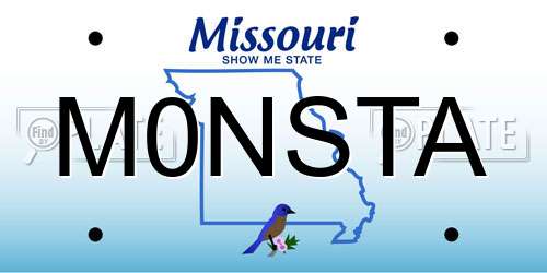M0NSTA Missouri License Plate