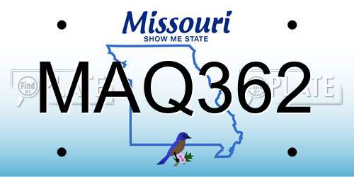 MAQ362 Missouri License Plate