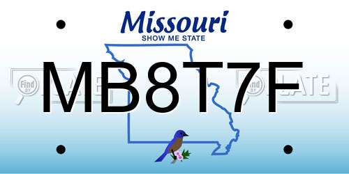 MB8T7F Missouri License Plate