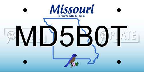 MD5B0T Missouri License Plate