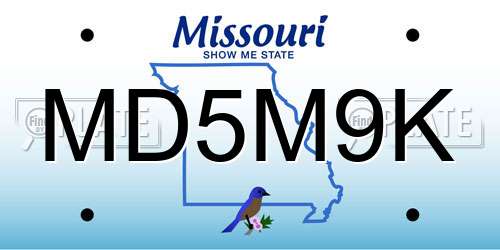 MD5M9K Missouri License Plate