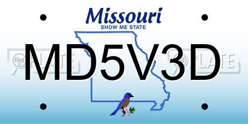 MD5V3D Missouri License Plate