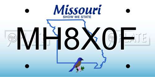 MH8X0F Missouri License Plate