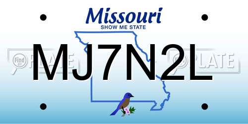 MJ7N2L Missouri License Plate
