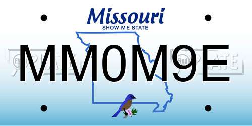 MM0M9E Missouri License Plate