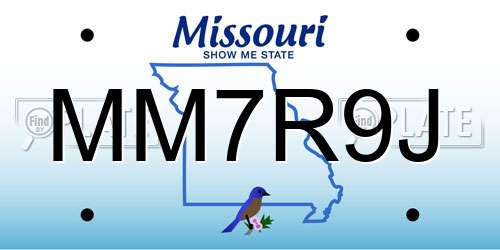 MM7R9J Missouri License Plate