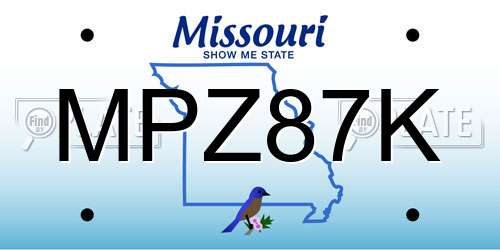 MPZ87K Missouri License Plate