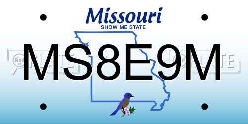 MS8E9M Missouri License Plate