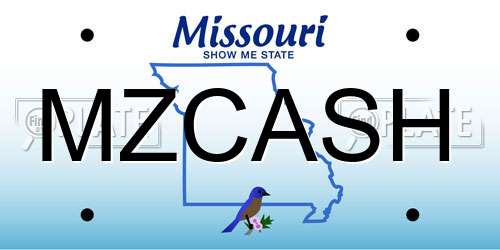 MZCASH Missouri License Plate