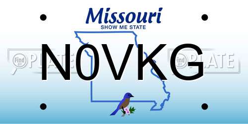 N0VKG Missouri License Plate