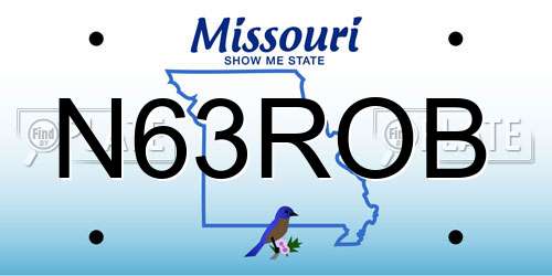 N63ROB Missouri License Plate