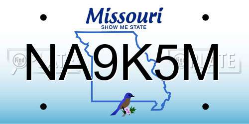 NA9K5M Missouri License Plate