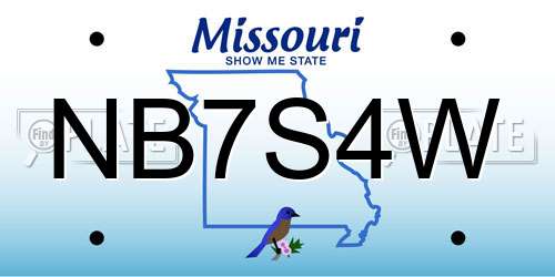 NB7S4W Missouri License Plate