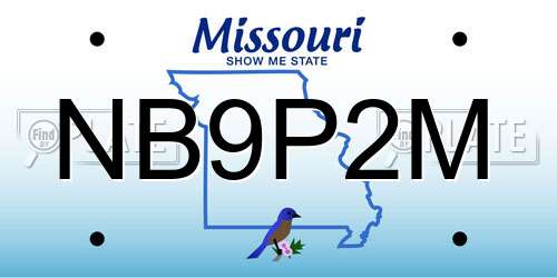 NB9P2M Missouri License Plate